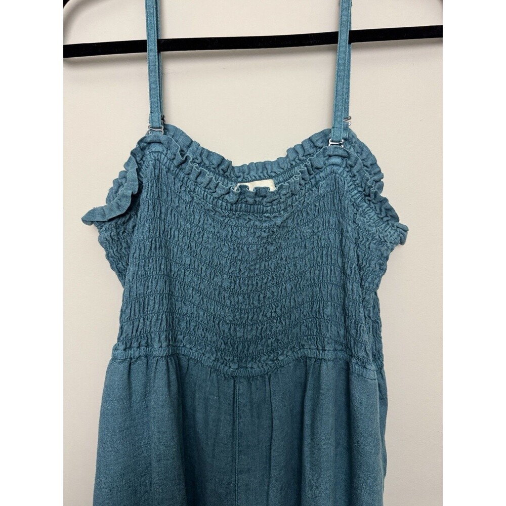 Anthropologie Pilcro Linen Romper Womens Large Blue Sleeveless Ruched One Piece - Picture 5 of 6